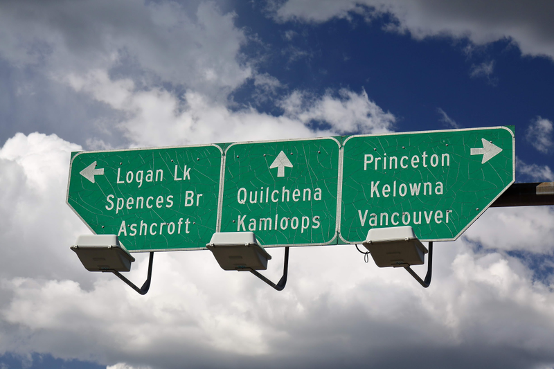 Merritt is a major road junction in BC’s south interior. BC-5-S to Hope, BC-5-N and -5A-N to Kamloops, BC-5A-S to Princeton, BC-97C-N to Logan Lake, and BC-97C-E to Kelowna.